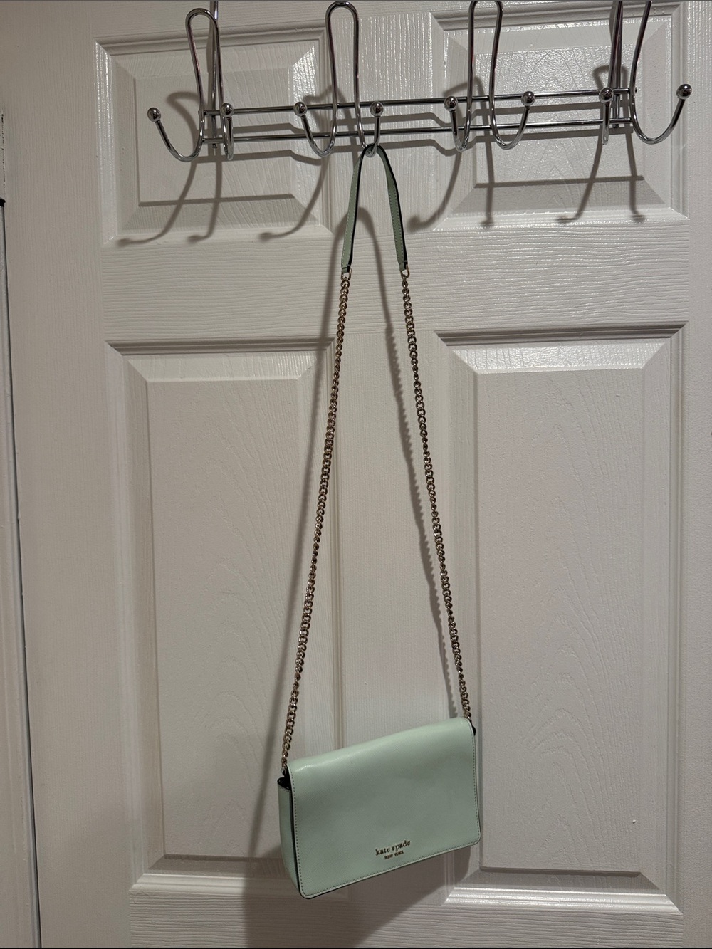 kate spade (mint green/ mint blue) leather crossbody with silver chain strap